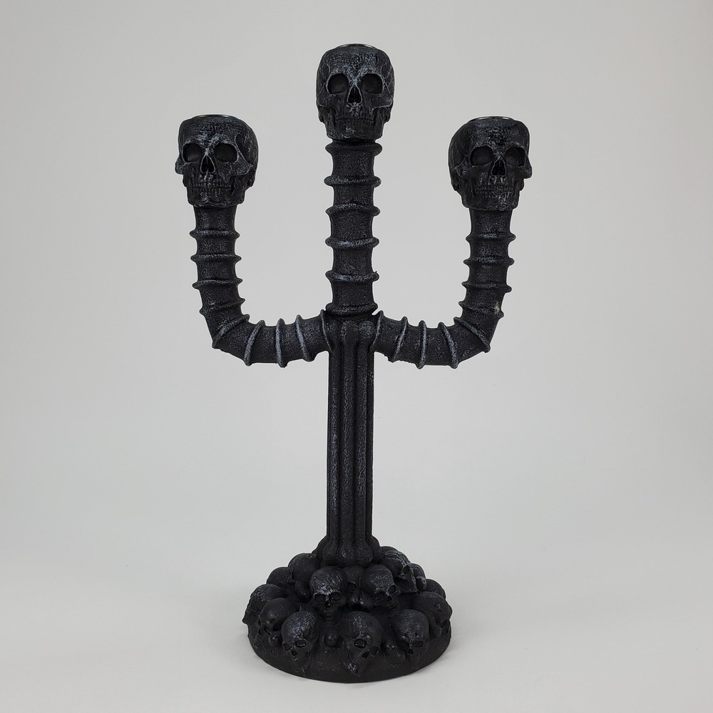 Gothic Skull Candelabra Black 3-Arm Taper Candle Holder Halloween Decor 13.5"